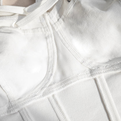 Corset Camisole Top | White Boned Bustier with Bow Tie Straps, Square Neckline Figure Hugging Fit | noémi