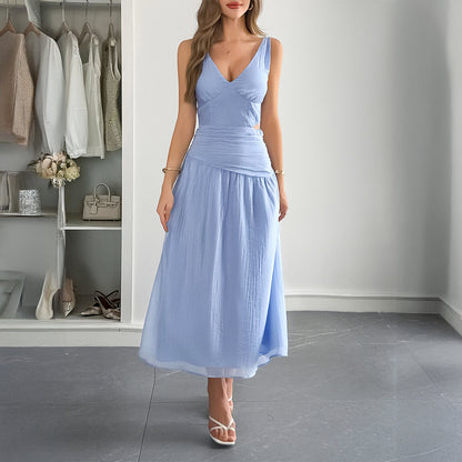 VNeck Maxi Dress | Sleeveless Ruched Waist Flowing Dress | noémi
