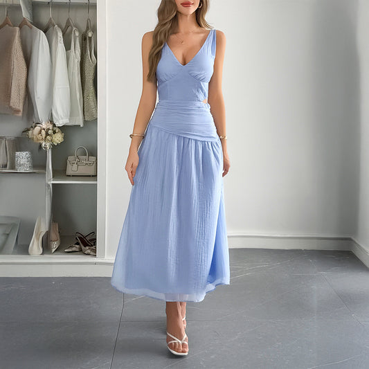 VNeck Maxi Dress | Sleeveless Ruched Waist Flowing Dress | noémi