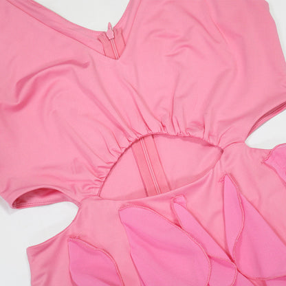 V Neck Sleeveless Cut Out Dress | Ruffled Hem Thigh High Split | noémi