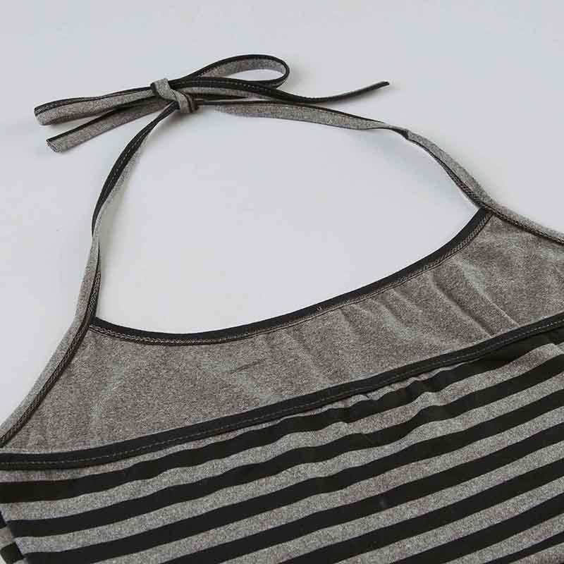 Striped Halter Two Piece Lounge Set | Slim Fit Strap Crop Top Drawstring Shorts | noémi