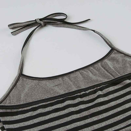 Striped Halter Two Piece Lounge Set | Slim Fit Strap Crop Top Drawstring Shorts | noémi