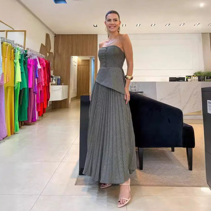 Strapless Pleated TwoPiece Dress Set | Tube Top, Charcoal Gray | noémi