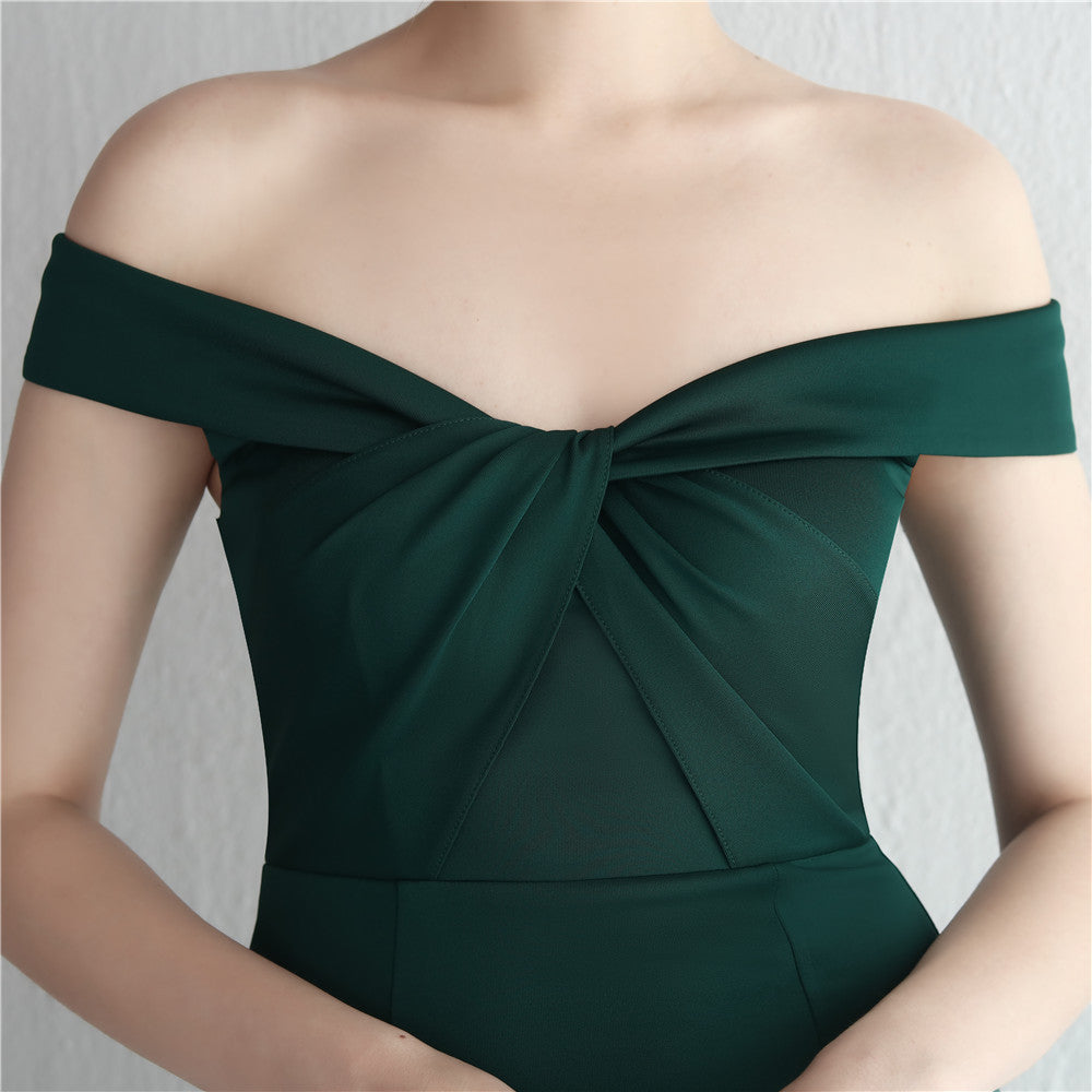 Satin Slim Off Shoulder Fishtail Gown | noémi