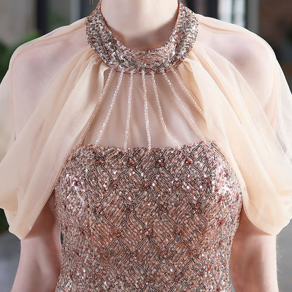 Sequin Gown with Sheer Cape | Sparkling Maxi Fishtail Dress | noémi