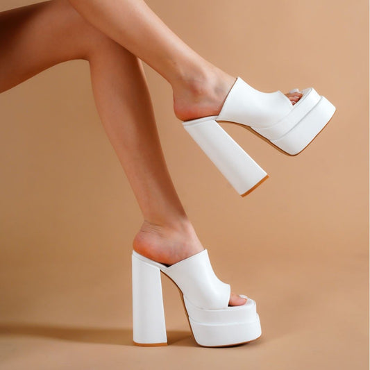 Platform Heels | Thick Block High Heels | Peep Toe Mules for Women | noémi