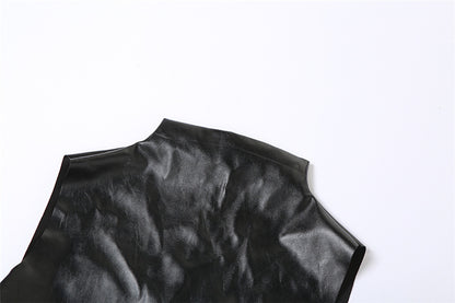 Faux Leather Two Piece Set | Sleeveless Cropped Top Pleated Skirt | noémi