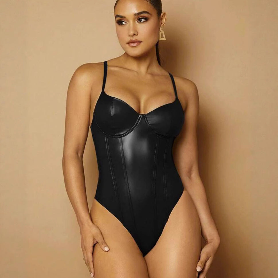 Womens Faux Leather Sling Jumpsuit | Slim Fit Waist | noémi