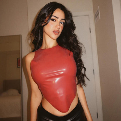 Womens Leather Sleeveless Top | Round Neck with Hem | noémi