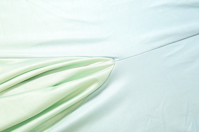 Ombré Ruched Mermaid Maxi Dress | Sky Blue to Mint Gradient with Fluted Sleeves | noémi