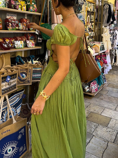 Womens Puff Sleeve Dress | Backless, Square Neck | noémi