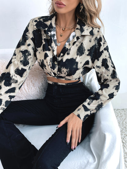 Womens V Neck Lace Up Shirt with Cows Pattern | noémi