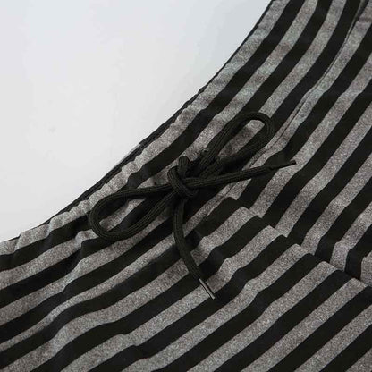 Striped Halter Two Piece Lounge Set | Slim Fit Strap Crop Top Drawstring Shorts | noémi