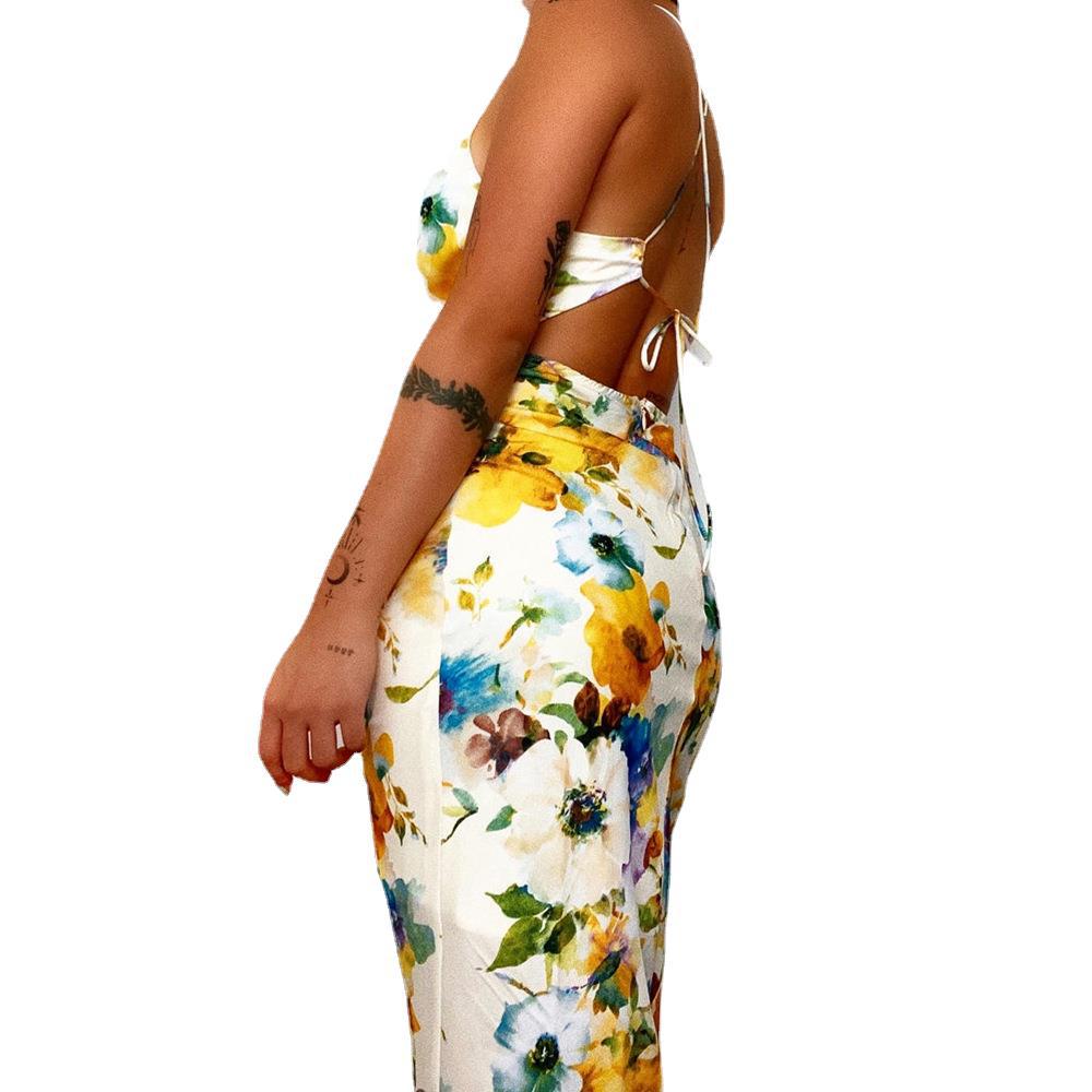 Printed Halter Backless Sheath Dress for Women | noémi