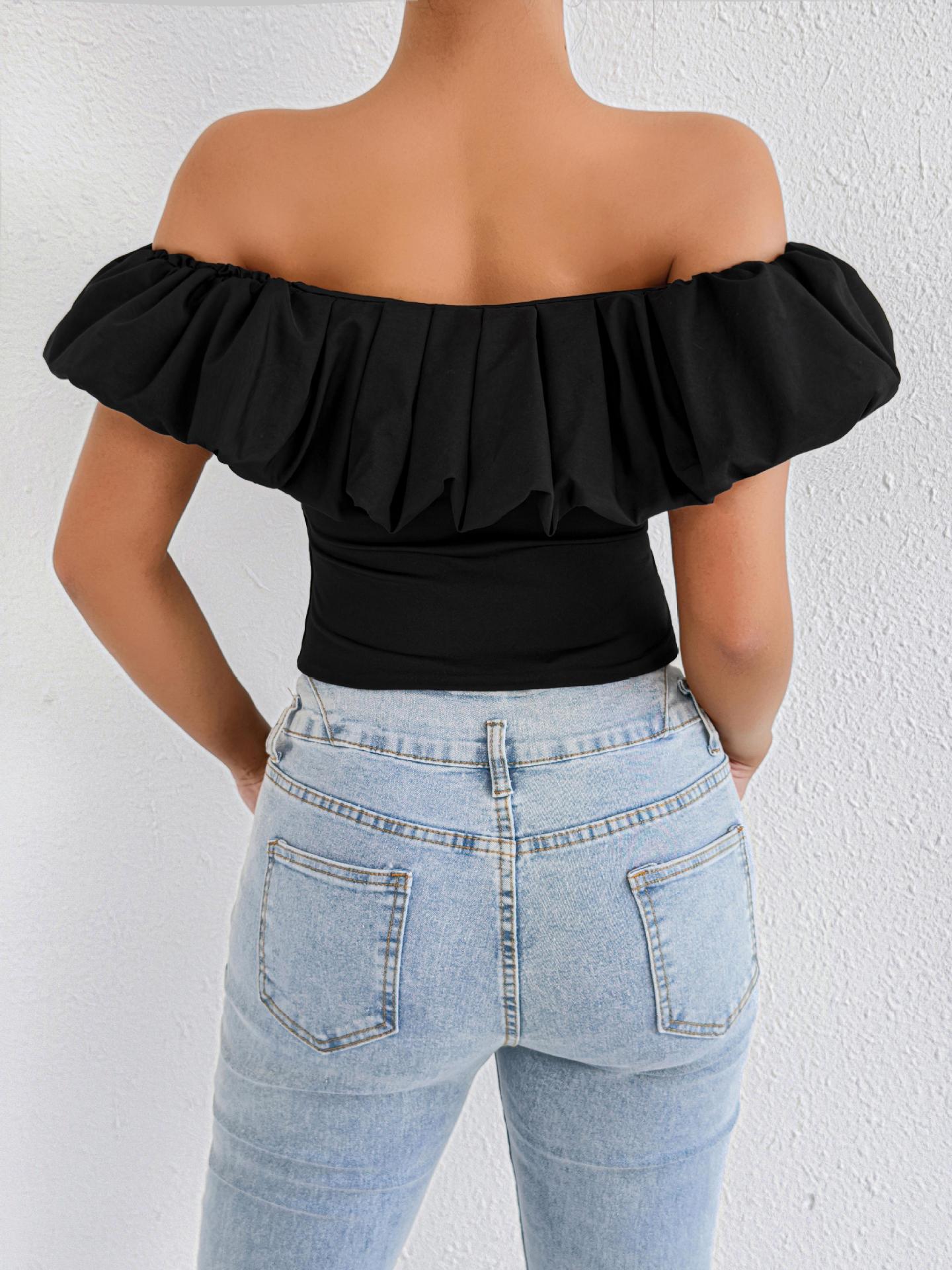 Black Off Shoulder Ruffled Top for Women | Sleeveless Summer Shirt  | noémi