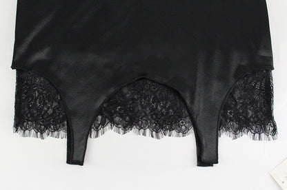 Satin Lace Stitch Dress | Slim Fit Long Sleeve Gown | noémi