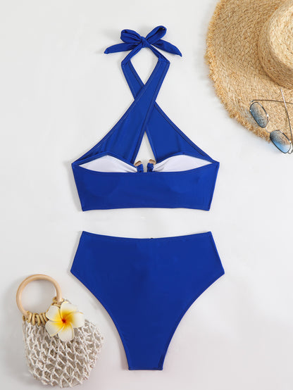 High Waist Tube Top Bikini with Solid Color Snake Print | noémi