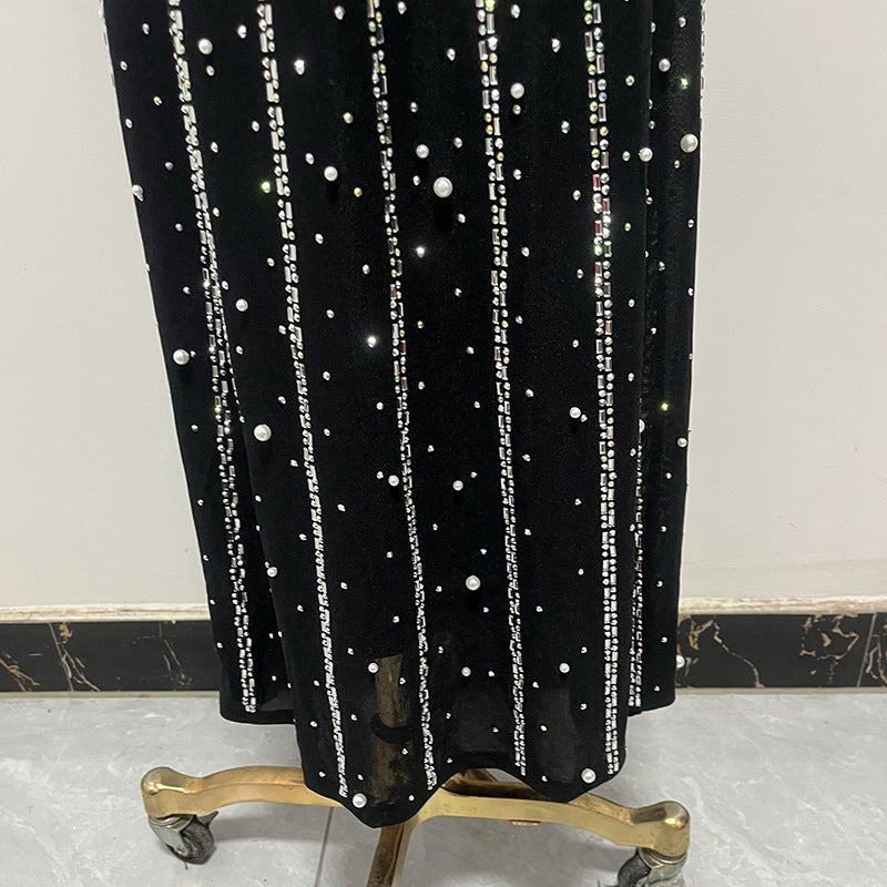 Celestia Crystal Corset Gown | Rhinestone Maxi Dress with Lace Up Back | noémi