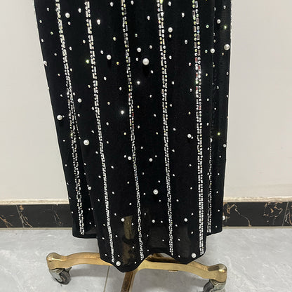 Celestia Crystal Corset Gown | Rhinestone Maxi Dress with Lace Up Back | noémi