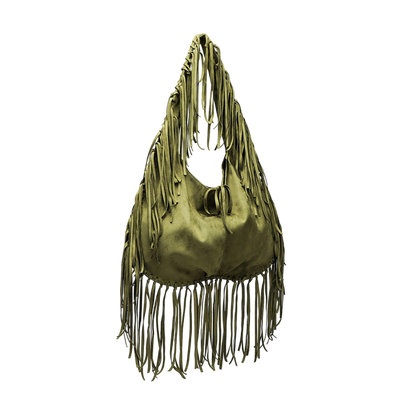 Light Brown Suede Tassel Crescent Tote – Large Capacity Dumpling Shoulder Bag | noémi