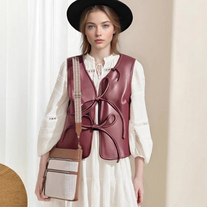 Sleeveless Lace Up Faux Leather Vest | noémi