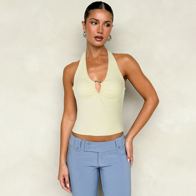 Halter Neck Keyhole Tank Top | Open Front Sleeveless Shirt | noémi