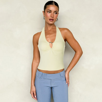 Halter Neck Keyhole Tank Top | Open Front Sleeveless Shirt | noémi