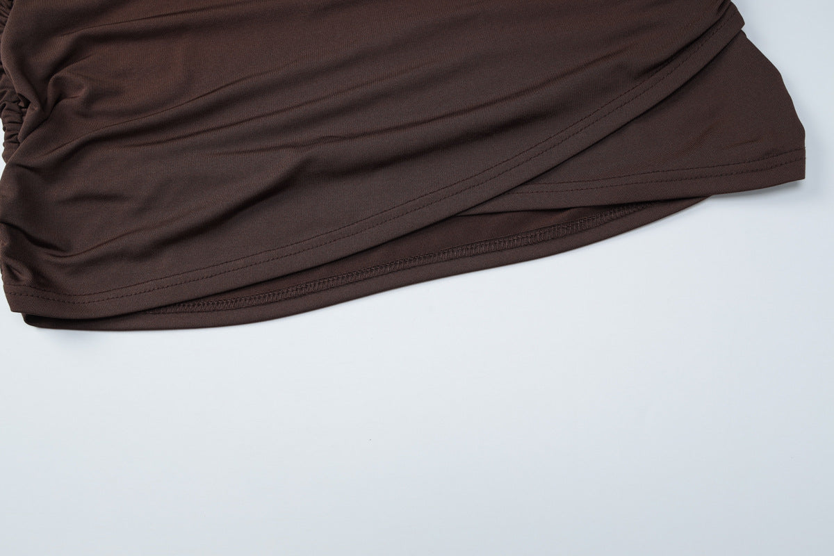 Womens Solid Color Slim Sheath Dress with Metal Ring Halter Backless | noémi