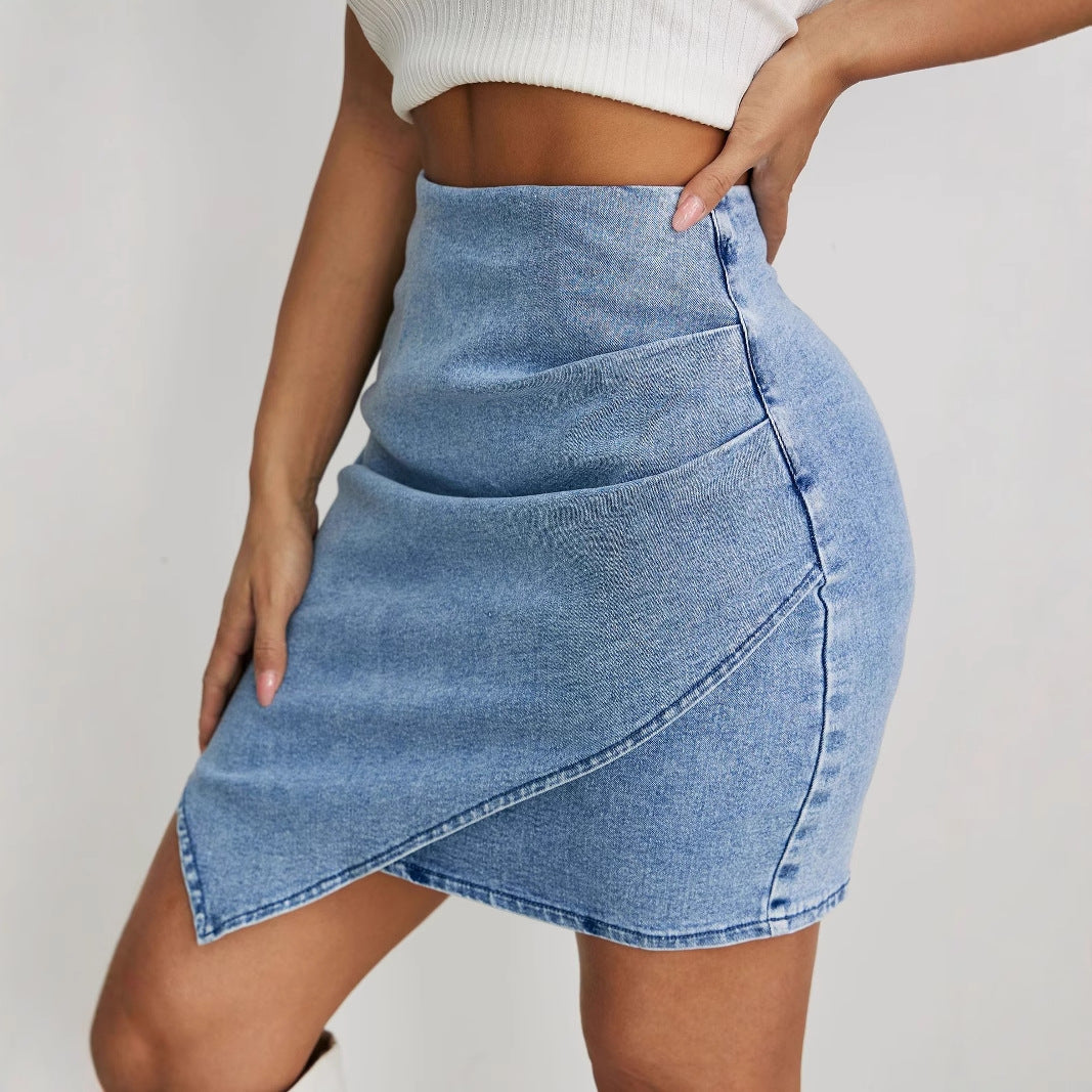 High Waist Ruched Denim Skirt | Hem Sheath Fit  | noémi
