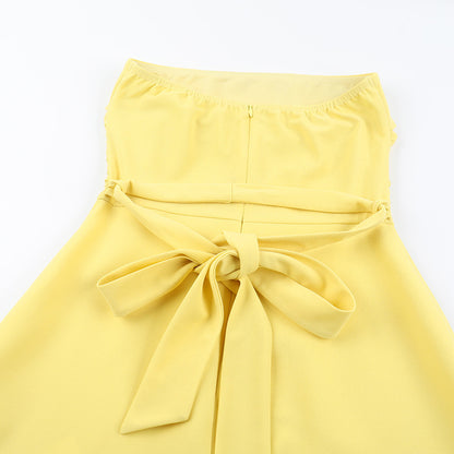 Womens Strapless A Line Mini Dress | Pleated Waist Bow Tie Back | noémi
