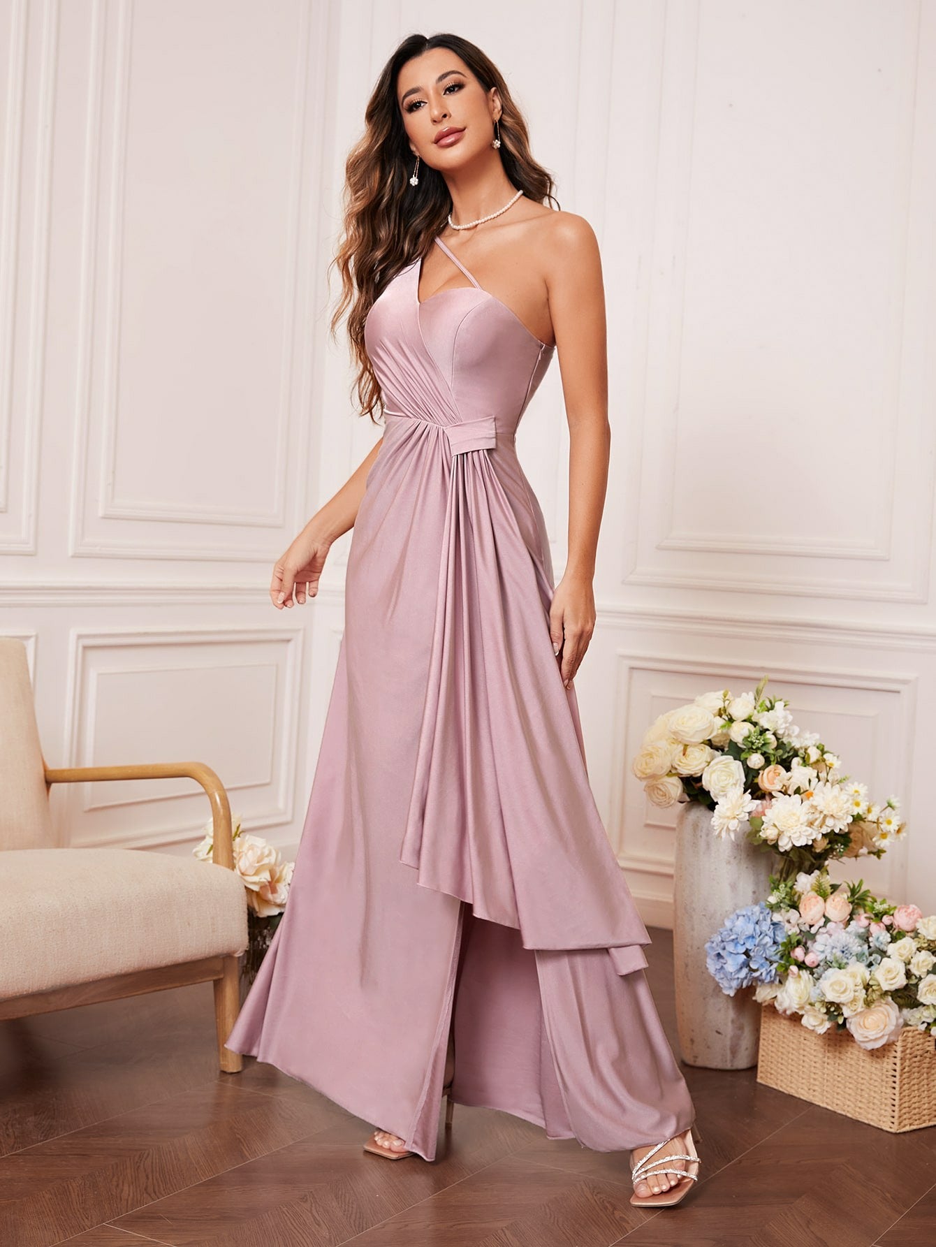 One Shoulder Slit Tube Dress | Slim Fit Gown | noémi