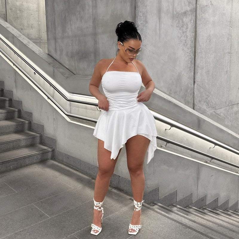 White Ruched Halter Mini Dress | Skirt, Stretch Fit | noémi