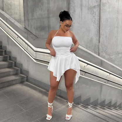 White Ruched Halter Mini Dress | Skirt, Stretch Fit | noémi