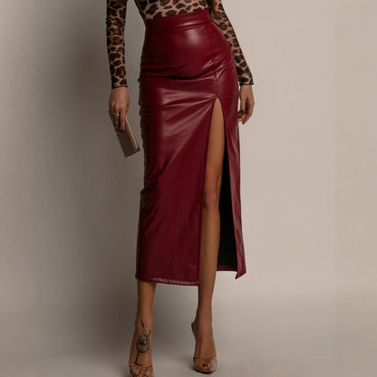 High Waist Leather Split Skirt | Women’s Figure Flattering Sheath Skirt | noémi