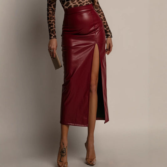 High Waist Leather Split Skirt | Women’s Figure Flattering Sheath Skirt | noémi