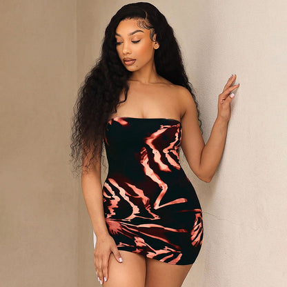 Print Tube Top | Wrap Design | Slim Fit Hip Dress | noémi