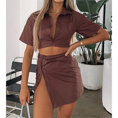 Two Piece Set | Collared Crop Shirt High Waist Shorts Outfit | noémi