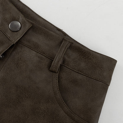 Women's Retro Faux Leather Skirt Set | Long Sleeve Cutout Top & High Waist Skirt | noémi