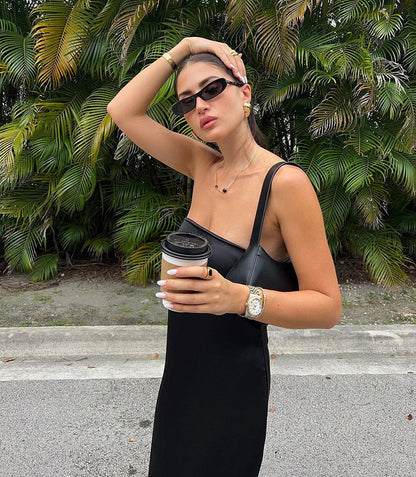 Black Satin Tube Top Dress | High Waist Loose Fit | noémi