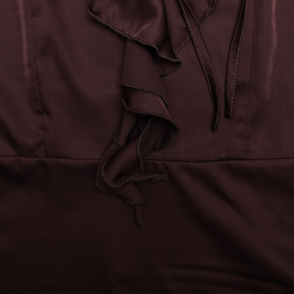 Patchwork Ruffle Bandage Dress | Slim Fit V Neck | noémi