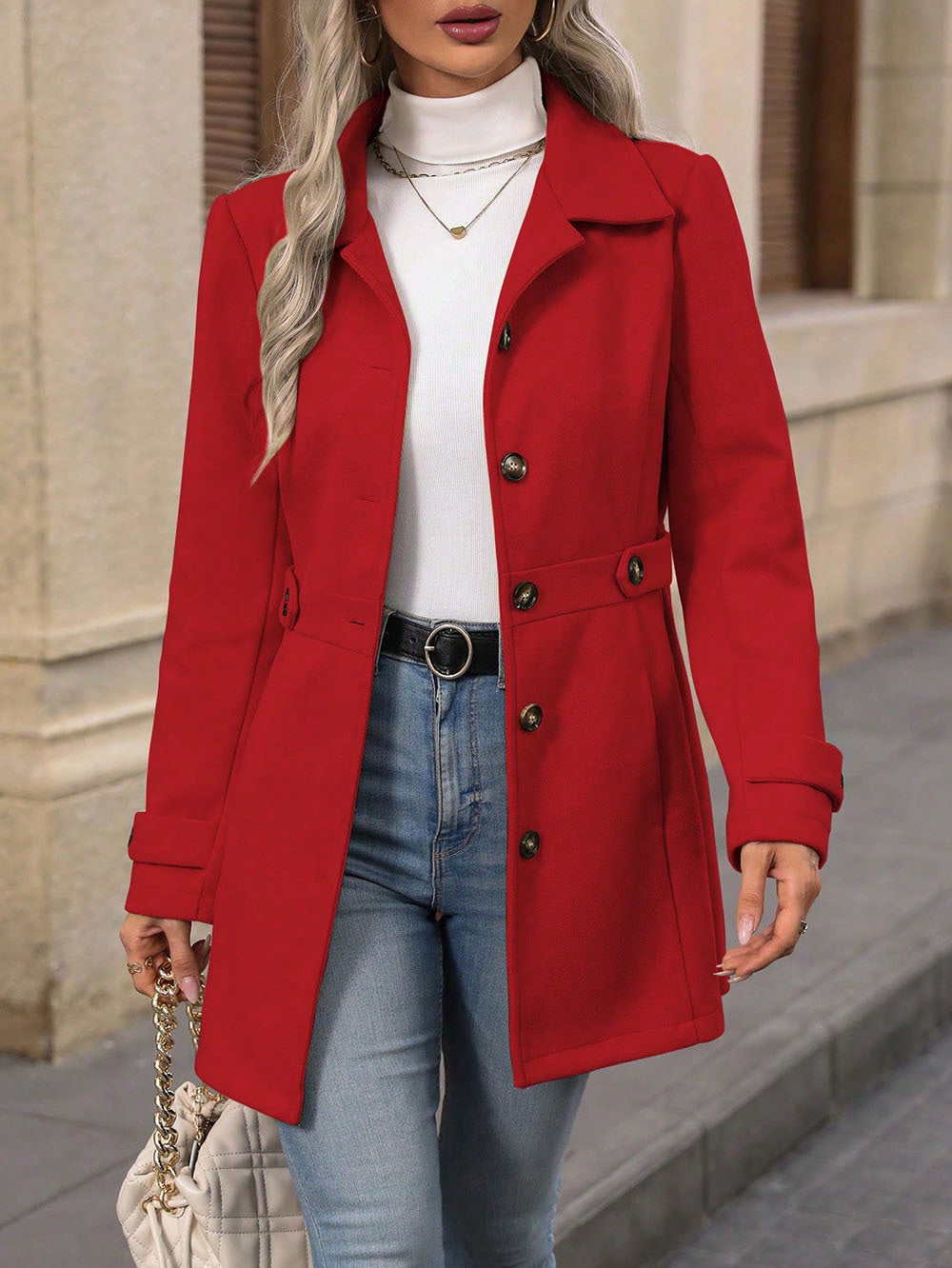 Wool Blend Trench Coat for Women | Slim Fit, Double Breasted | noémi