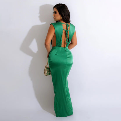 V Neck Cutout Strap Sleeveless Dress with Hollow Detail | noémi