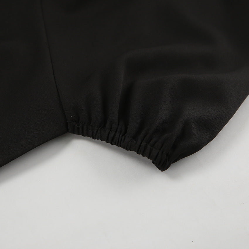 Long Sleeve V Neck Slim Fit Dress with Pleated Waist and Side Slit | noémi