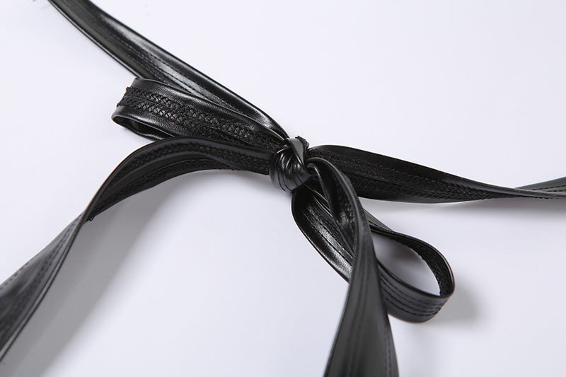 Womens Halter Faux Leather Dress | Hollow Out Backless Slim Fit | noémi