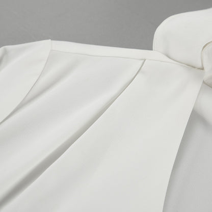 White Collared Slim Fit Long Sleeve Chiffon Shirt with Hollow Out Cutouts for Women | noémi