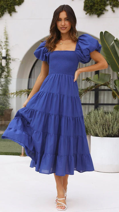 Slim Fit Backless Swing Dress | Off Neck Printed Dress | noémi