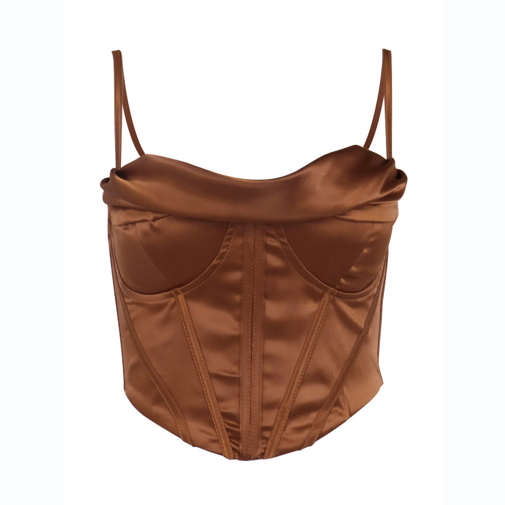 Satin Corset Camisole | Boned Pleated Bandana Top | noémi