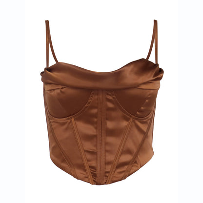 Satin Corset Camisole | Boned Pleated Bandana Top | noémi
