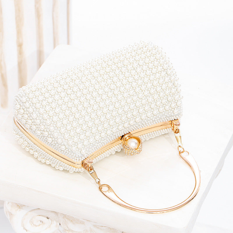 Elegant Pearl Evening Bag | White Clutch with Gold Chain for Parties & Events | noémi