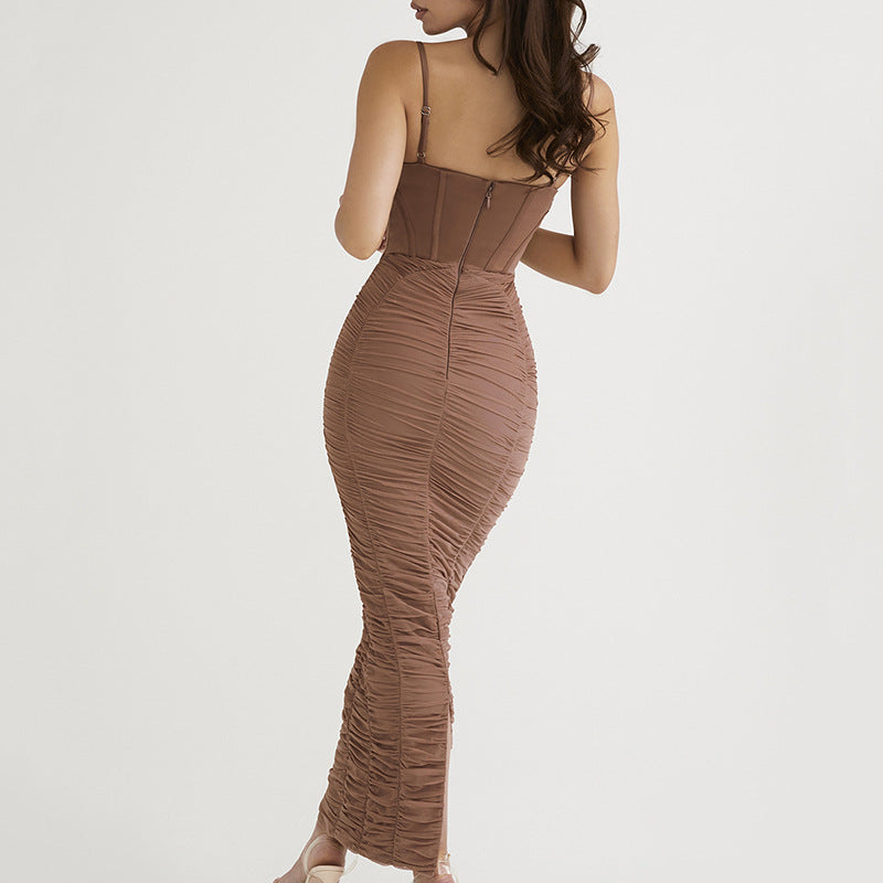 Womens Backless Pleated Slip Dress | Waist with Draped Detail | noémi